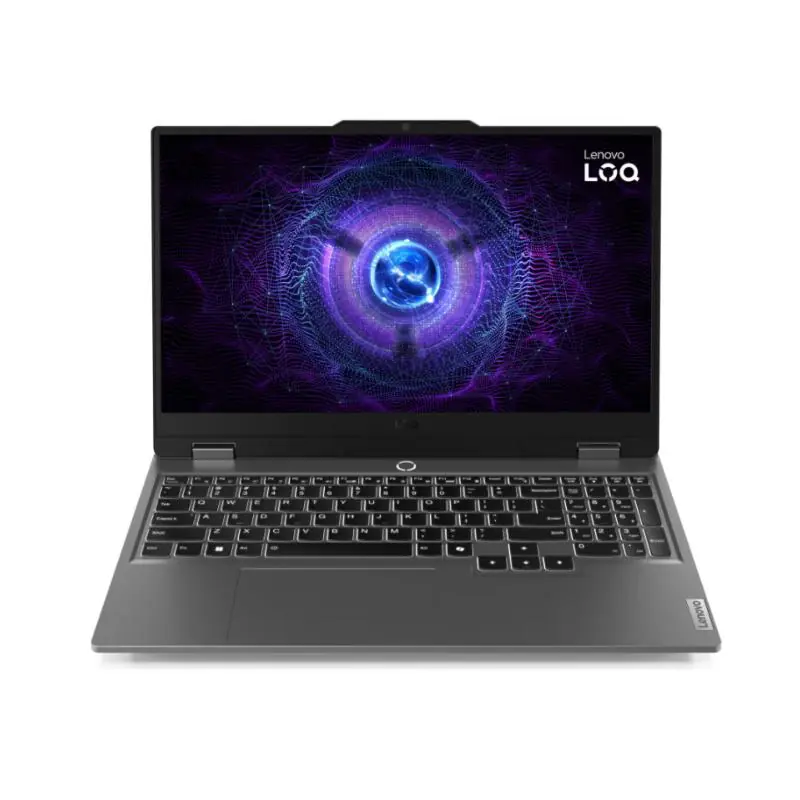 Lenovo LOQ 15IRX9 gaming laptop featuring Intel Core i7-13650HX processor, 16GB SO-DIMM RAM, 512GB NVMe SSD, NVIDIA GeForce RTX 3050 6GB graphics, model 83DV008QED